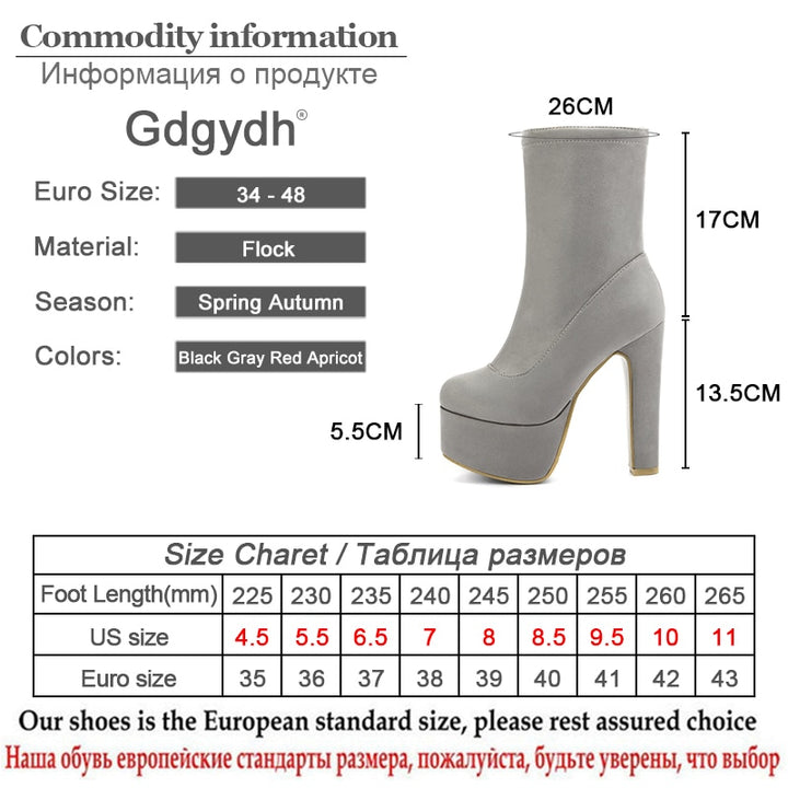 Gdgydh Fashion Solid Extreme High Platform Heels Boots Women Flock Boots With Zipper Big Size 48 Nightclub Female Footwear Cheap - bertofonsi