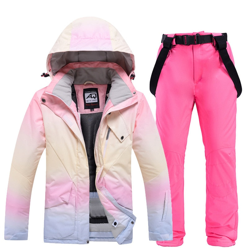 2022 New Fashion Color Matching Ski Suit Women Windproof Waterproof Snowboard Jacket and Pants Suit Female Snowsuit Costumes - bertofonsi