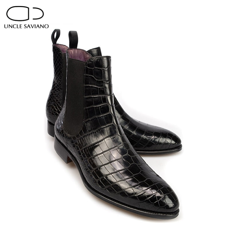 Uncle Saviano Black Winter Mens Boots Shoes Work Boots Add Velvet Fashion Designer Shoes Men Warm Non-Slip Genuine Leather - bertofonsi