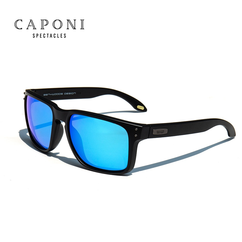 CAPONI Blue Mirror Sunglasses Men TR-90 Frame Polarized UV Ray Cut Lense Eyewear Vintage Fashion Square Men's Sun Glasses CP9417 - bertofonsi