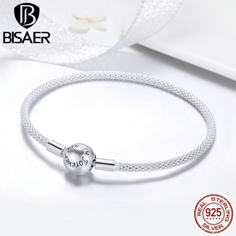 BISAER Hot Sale 925 Sterling Silver Snake Chain Forever Love Round Clasp Women Bracelets Sterling Silver Jewelry Pulseira ECB105 - bertofonsi