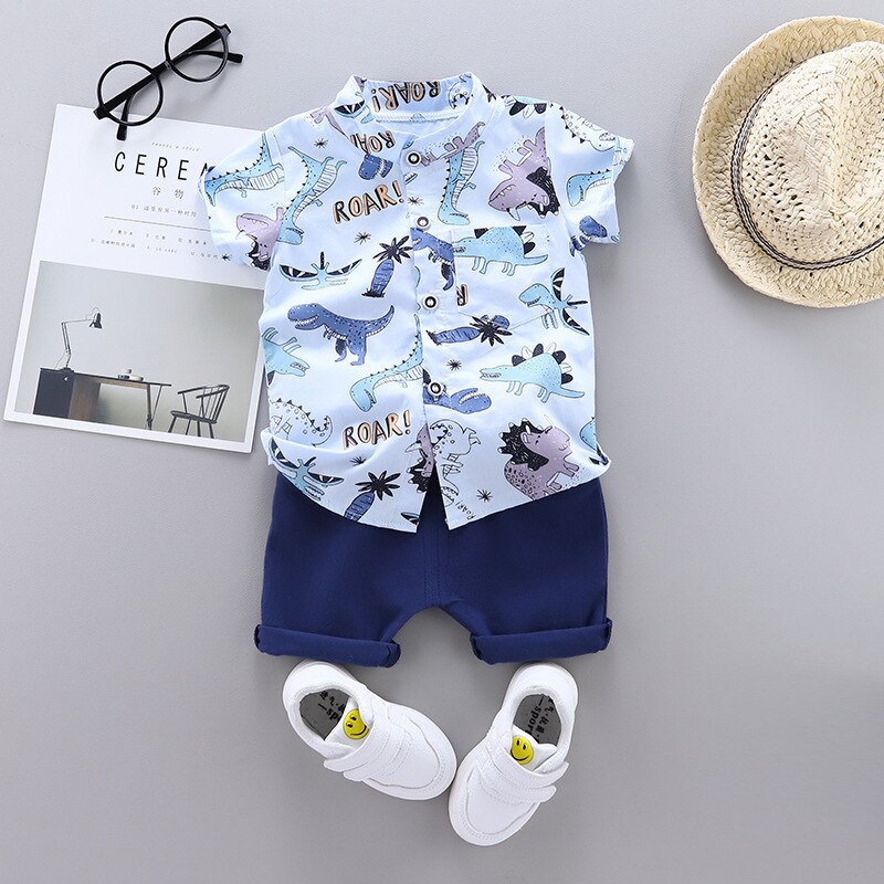 New Fashion Summer Baby Boys Girls Clothes Infant Cartoon Dinosaur Print T-shirt Shorts 2pcs/sets Kids Suits Children's Garment - bertofonsi