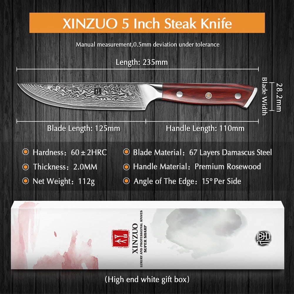 XINZUO 5'' Steak Knife High Carbon Damascus Steel Blade Kitchen Knife Razor Sharp New Arrival Chef Knife Beat Kitchen Tools - bertofonsi