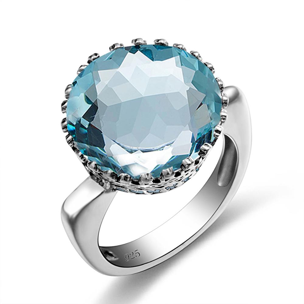 Szjinao Vintage 100% 925 Sterling Silver 15ct Round Created Aquamarine Ring For Women Famous Branded Handmade Fine Jewelery 2021 - bertofonsi