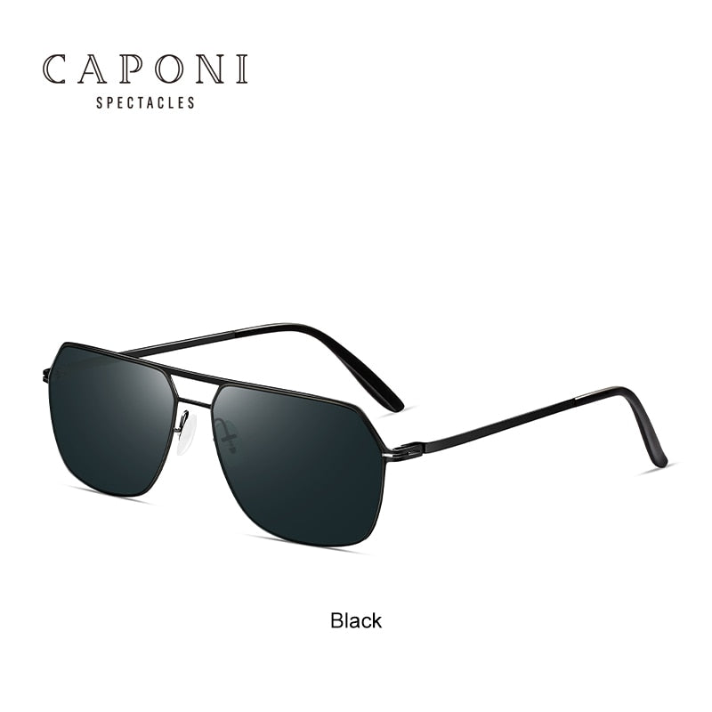 CAPONI Men's Sun Glasses Polarized Square Nylon Lens UV Protect Black Cut Shades Male No Screw Design Driving Sunglasses CP2007 - bertofonsi