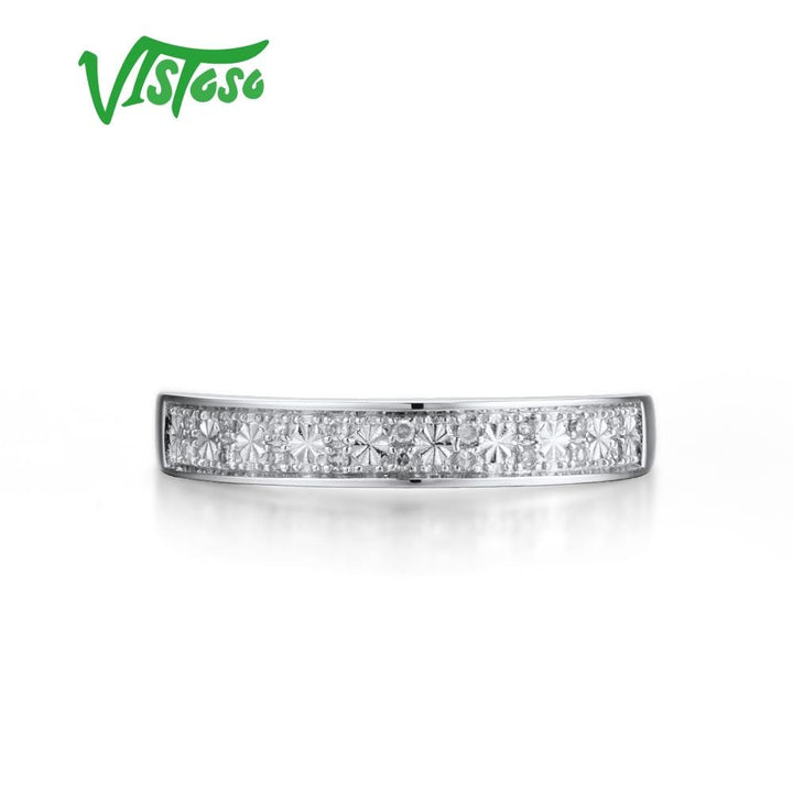 VISTOSO Gold Rings For Women Genuine 9K 375 White Gold Ring Sparkling Diamond Promise Band Rings Anniversary Fine Jewelry - bertofonsi