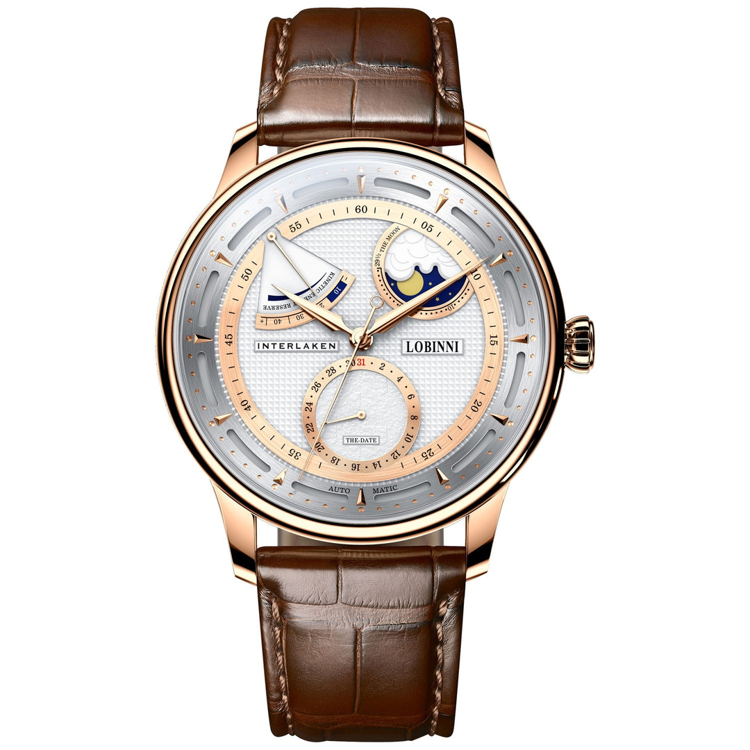LOBINNI Luxury Mens Watches Moonphase Men Automatic Watch Self-Wind Mechanical Wristwatch Sapphire Mirror Power Reserve Leather - bertofonsi