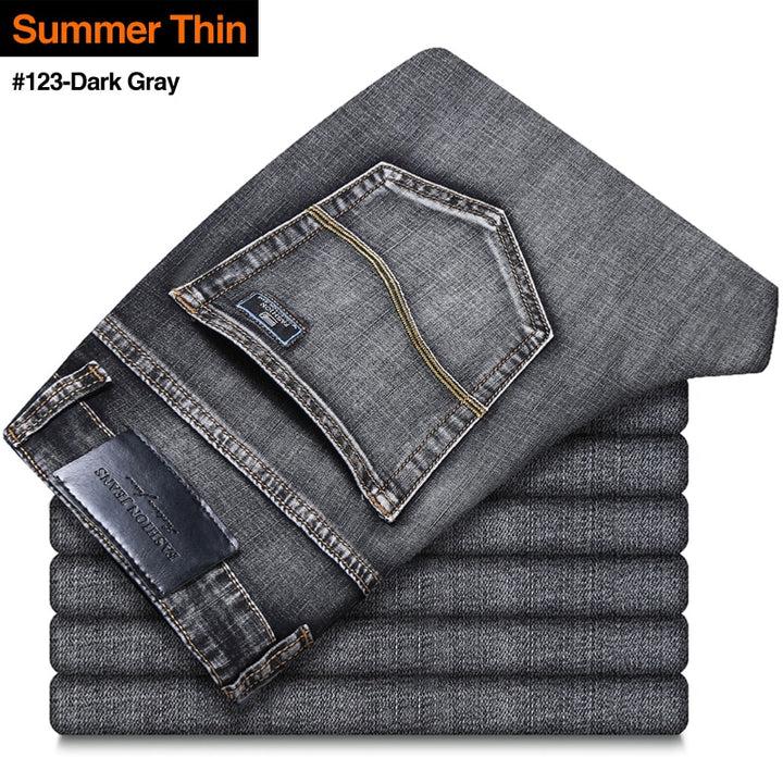 Classic Style Summer Men's Thin Grey Jeans Business Fashion High Quality Stretch Denim Straight Pants Male Brand Trousers - bertofonsi