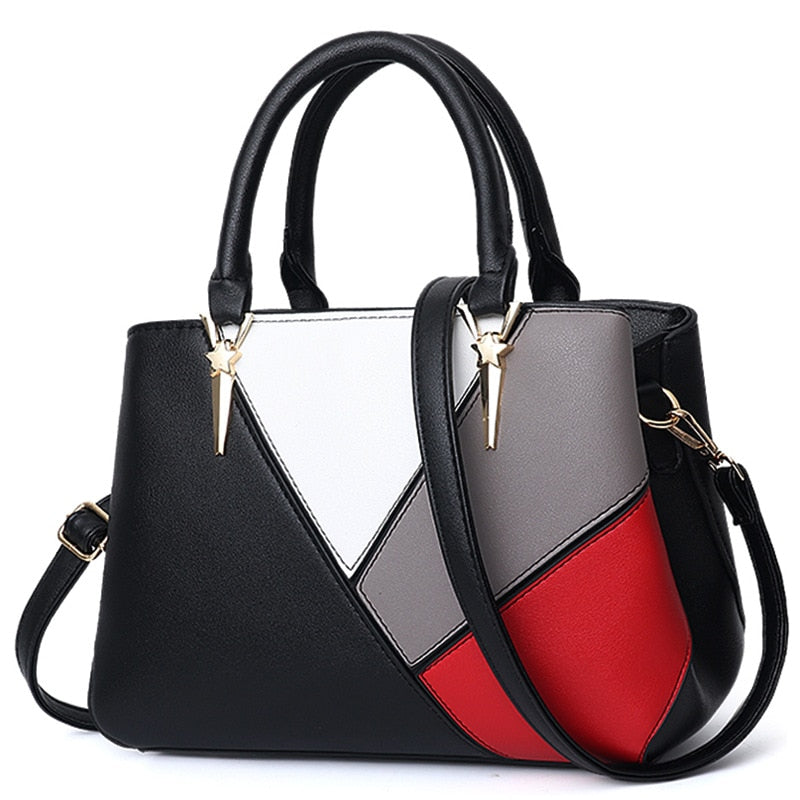 2021 European and American ladies shoulder bag stitching solid color PU leather handbags female bags classic large-capacity bag - bertofonsi