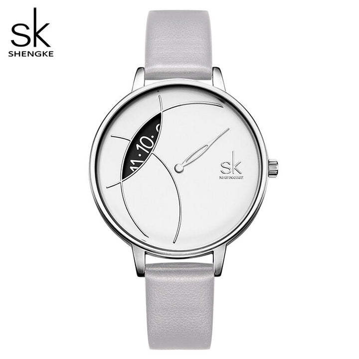 Shengke Creative Watch For Women Black Leather Dress Women&#39;s Watch Original Brand Quartz Wrist Watches Creative Reloj Mujer - bertofonsi