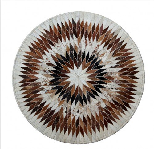 American style Round shaped genuine cowhide skin fur patchwork rug, Decoration real leather handmade customized   villa carpet - bertofonsi