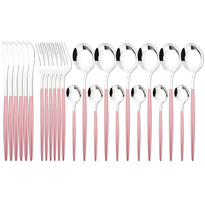 24Pcs Pink Gold Dinnerware Set Stainless Steel Cutlery Set Knives Forks Tea Spoons Dinner Set Kitchen Tableware Silverware Set - bertofonsi