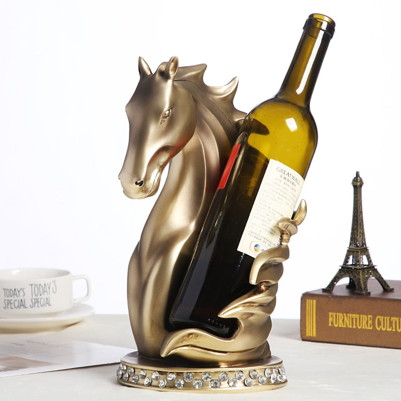 Abstract Horse Head Wine Bottle Holder Ornamental Resin Charger Sculpture Wine Rack Barware Craft Decor Kitchen Art Pub Supplies - bertofonsi