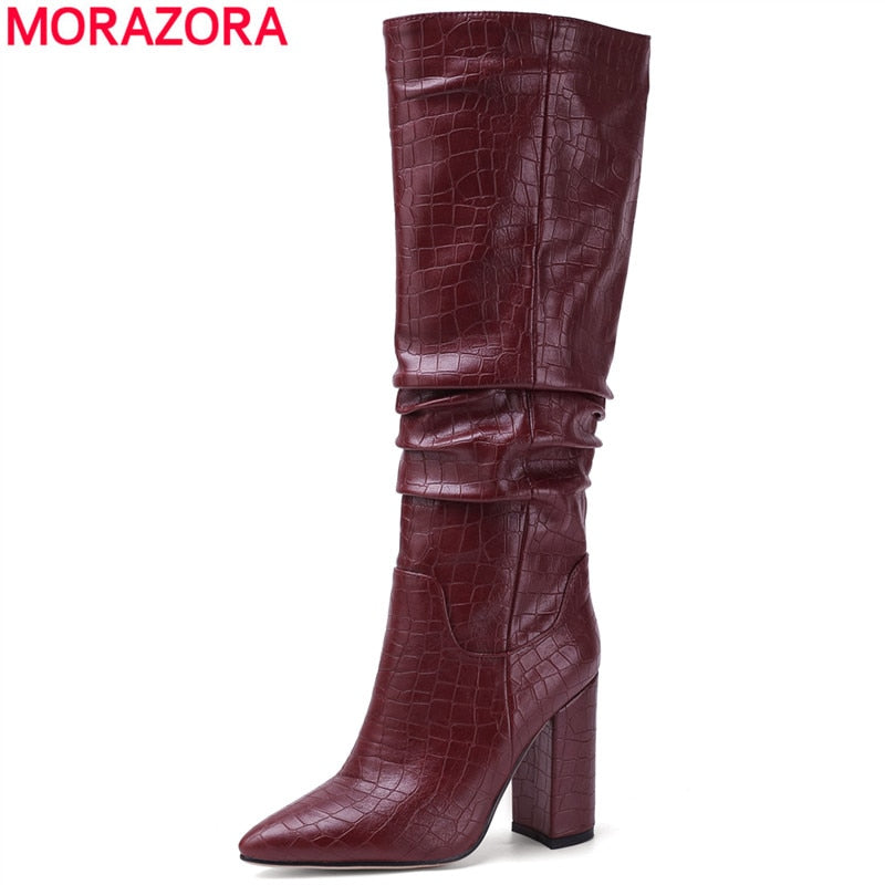 MORAZORA Plus size 34-43 New brand women boots thick high heels autumn winter boots cowboy western knee high boots women shoes - bertofonsi
