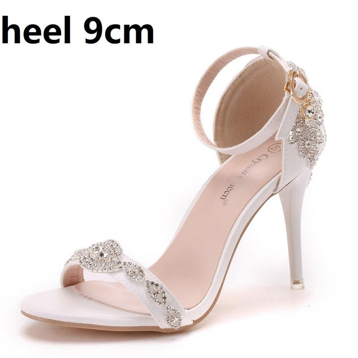 Crystal Queen Women Sandals Summer High Heels Peep Toes Buckle Strap Bridal Pumps Party Luxury Diamond Lady White Wedding Shoes - bertofonsi