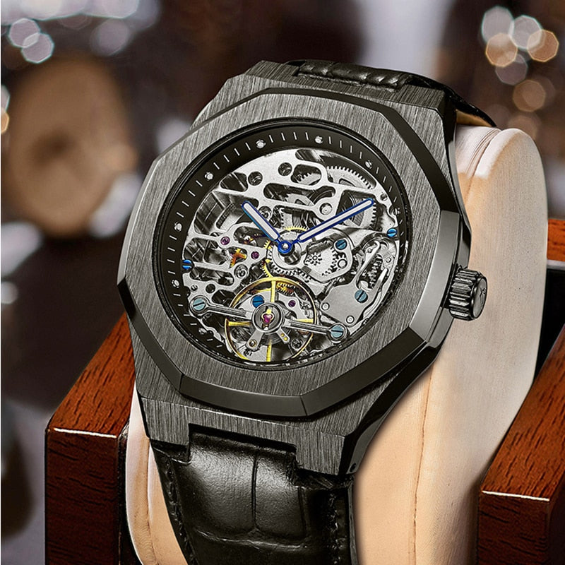 AILANG genuine self-winding watch men&#39;s mechanical watch automatic brand-name wine barrel shape 2020 new hollow square - bertofonsi