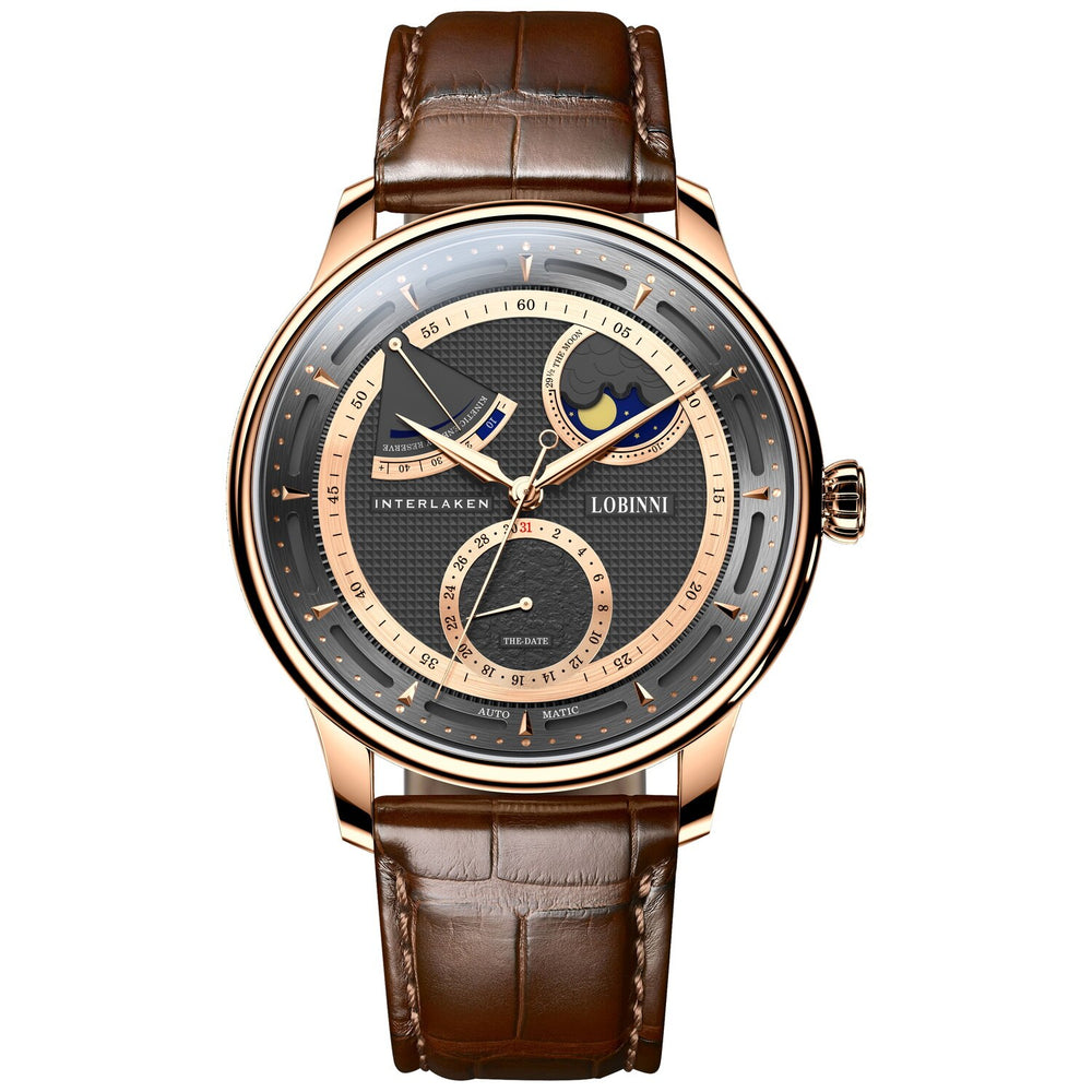 LOBINNI Luxury Mens Watches Moonphase Men Automatic Watch Self-Wind Mechanical Wristwatch Sapphire Mirror Power Reserve Leather - bertofonsi