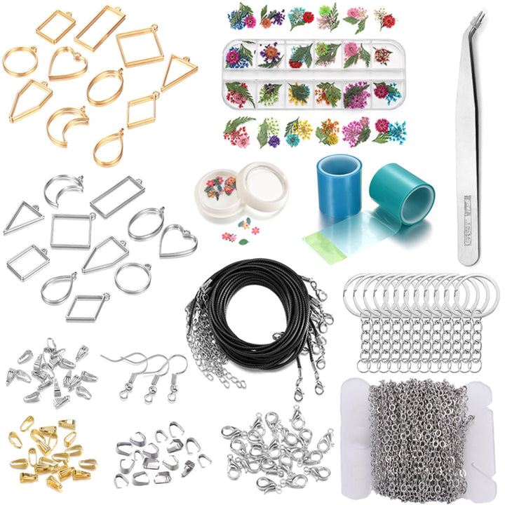1 Set Mixed Style Geometric Hollow Glue Blank Pendant Tray Kit Epoxy Resin Earring Keychain Necklace Set For DIY Jewelry Making - bertofonsi