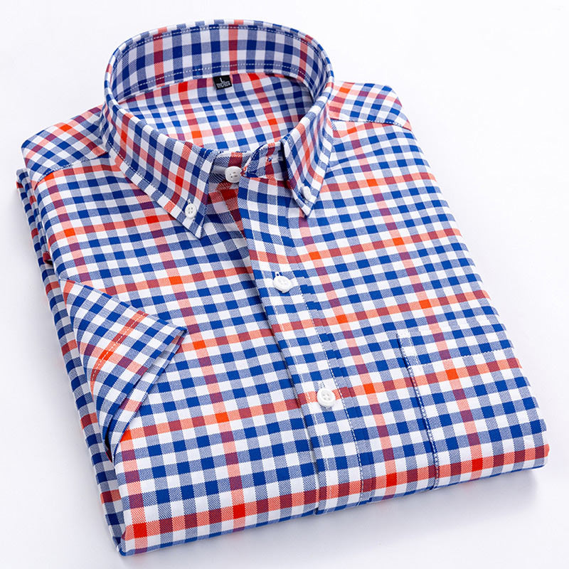 MACROSEA Men's Casual Striped Shirt Men's Summer Style Social Plaid Shirts High Quality 100% Cotton Short Sleeve Mens Shirts - bertofonsi