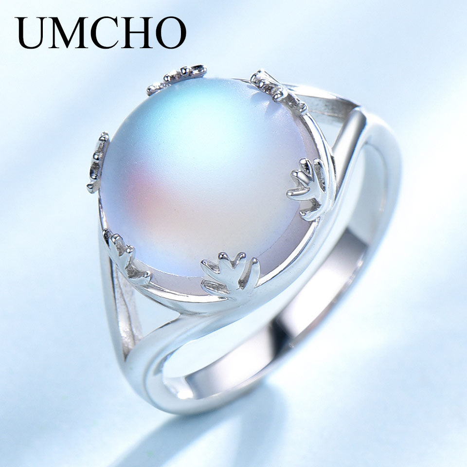UMCHO Real 925 Sterling Silver Jewelry Aurora Borealis Colorful Gemstone Rings For Women Romatic Elegant Gift Fine Jewelry - bertofonsi