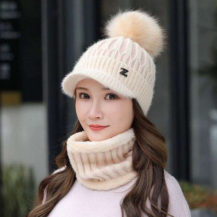 Winter knitted Beanies Hats Women Thick Warm Beanie Skullies Hat Female knit Letter Z Bonnet Beanie Caps Outdoor Riding Ski Sets - bertofonsi