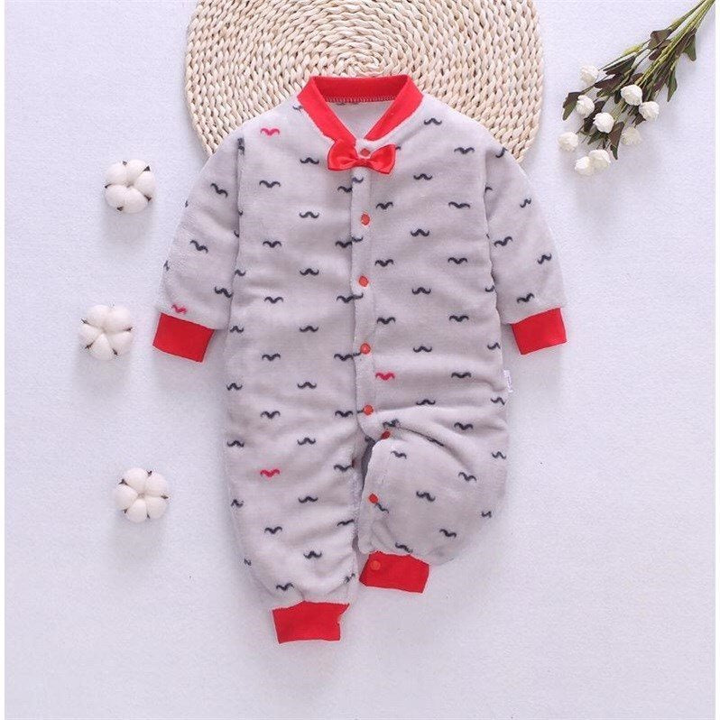 Autumn &amp; Winter Baby Warm Clothes Boy Girl Pure Colour Romper Infant Flannel Soft Fleece Jumpsuit One Piece Toddler Overalls - bertofonsi