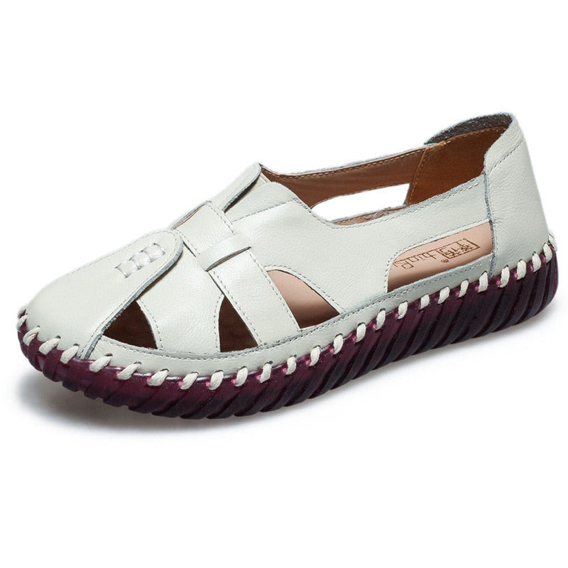 GKTINOO Genuine Leather Women Flats Hollow Woman Shoes Summer Women&#39;s Loafers Breathable Beach Female Sandals Big Size 35-42 - bertofonsi