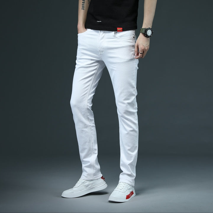 2022 New Men&#39;s Skinny White Jeans Fashion Casual Elastic Cotton Slim Denim Pants Male Brand Clothing Black Gray Khaki - bertofonsi