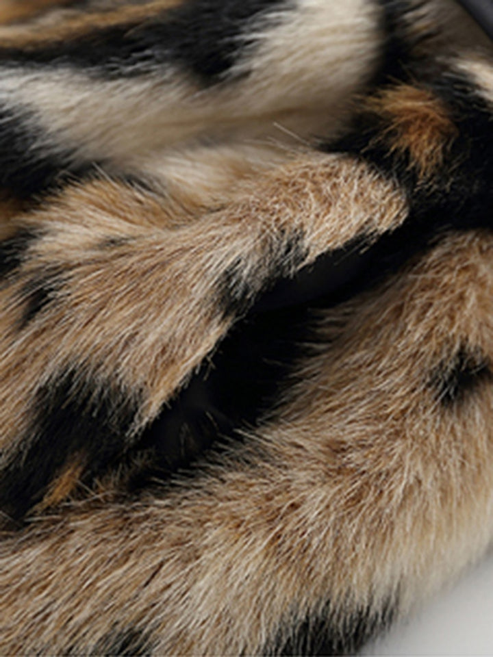 Lautaro Winter Long Leopard Print Warm Fluffy Faux Fur Trench Coat for Women Long Sleeve Double Breasted European Fashion 2021 - bertofonsi
