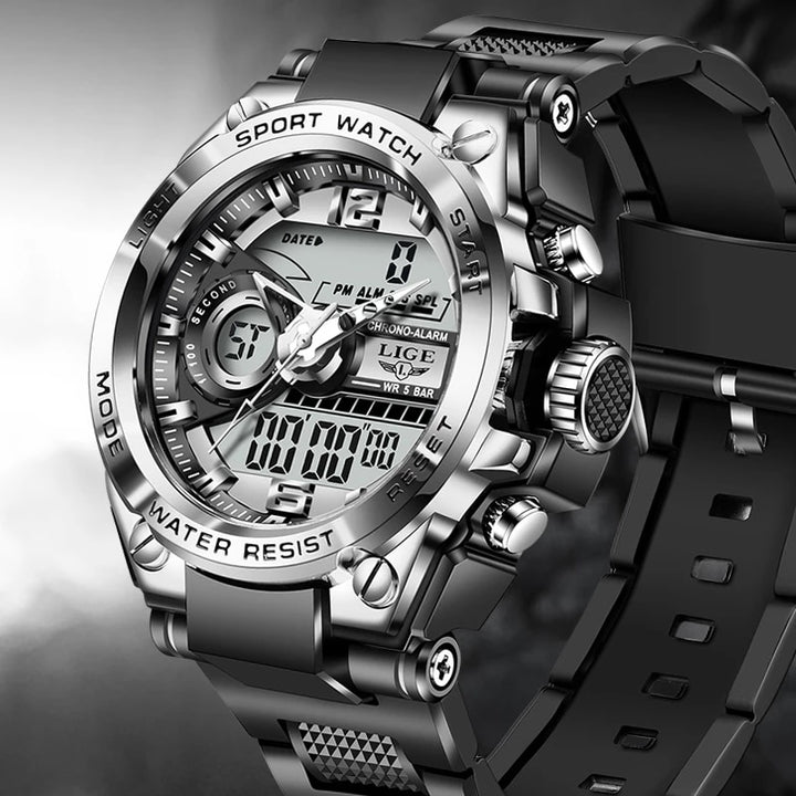 Relogio Masculino 2022 LIGE Sport Men Quartz Digital Watch Creative Diving Watches Men Waterproof Alarm Watch Dual Display Clock - bertofonsi