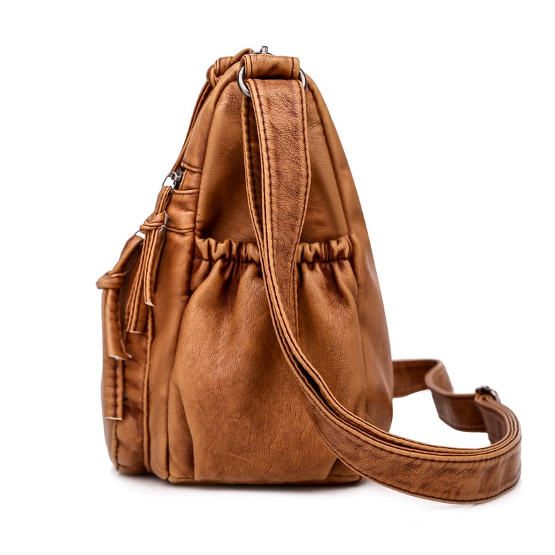 Vintage Women Shoulder Bag Pu Leather Crossbody Bag Soft Women Purse Multi-pockets Messenger Bag Designer Flap Bag Lady Handbag - bertofonsi