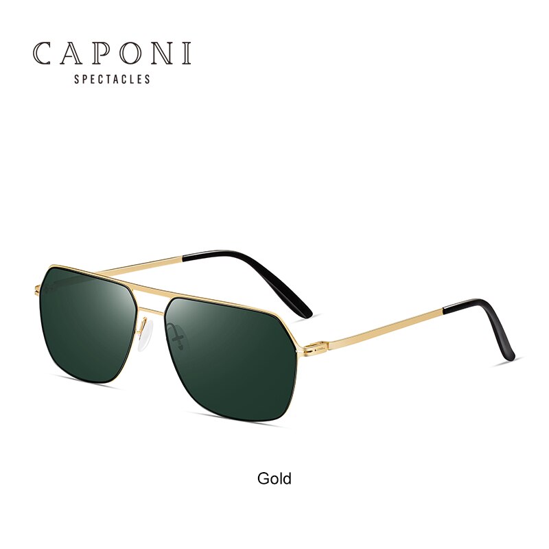 CAPONI Men's Sun Glasses Polarized Square Nylon Lens UV Protect Black Cut Shades Male No Screw Design Driving Sunglasses CP2007 - bertofonsi