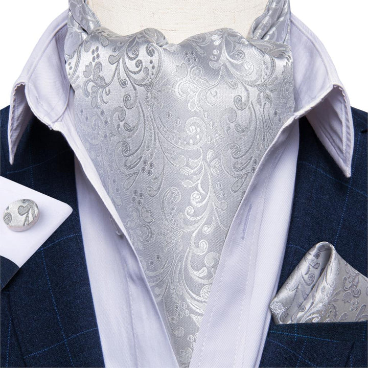 DiBanGu Men Luxury Silk Ascot Tie Cravat Tie Handkerchief Cufflinks 3pcs Set Blue Paisley Floral Wedding Party Cravats Necktie - bertofonsi