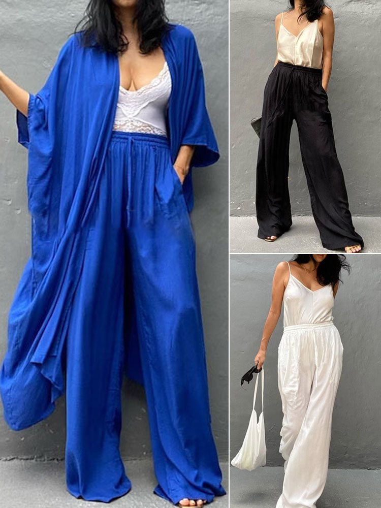 2023 Spring and Summer New Floor Wide-Leg Trousers Loose Slim Looking Casual Yoga Vacation Beach Pants Ankle-Length for Women - bertofonsi