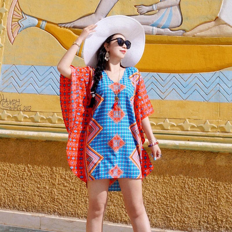 2023 New Travel plus Size Beach Dress Women's Short Seaside Vacation Sanya Yunnan Thai Dress Short Skirt - bertofonsi