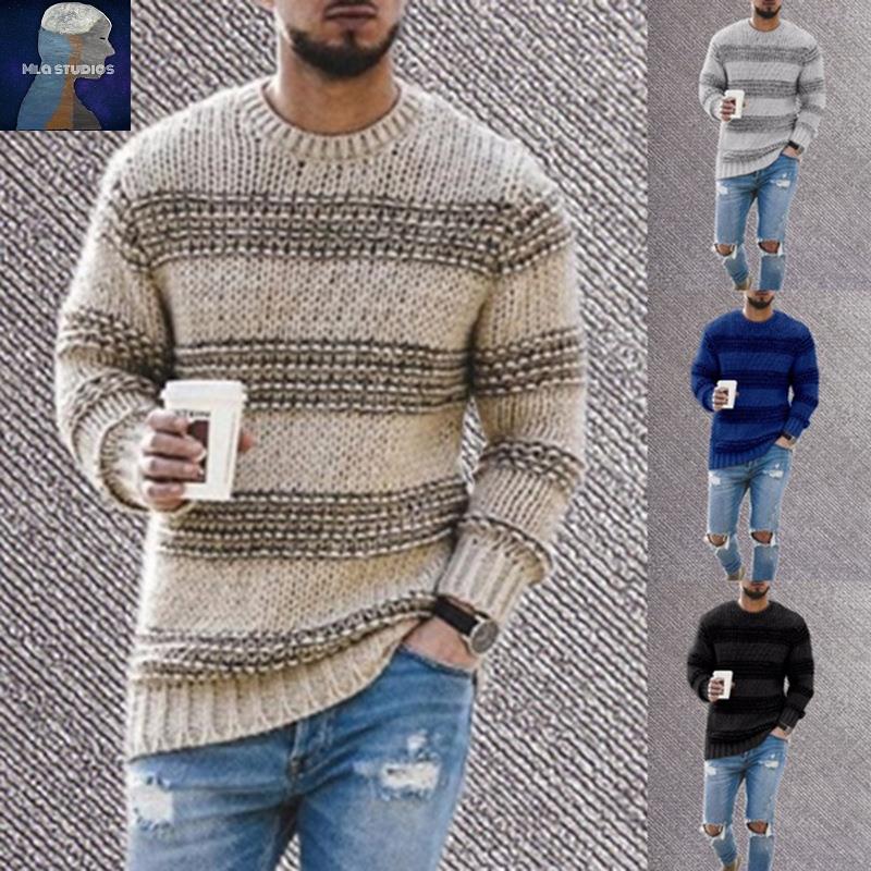 European and American Style Striped Casual Muscle Men's Knitted Top - bertofonsi
