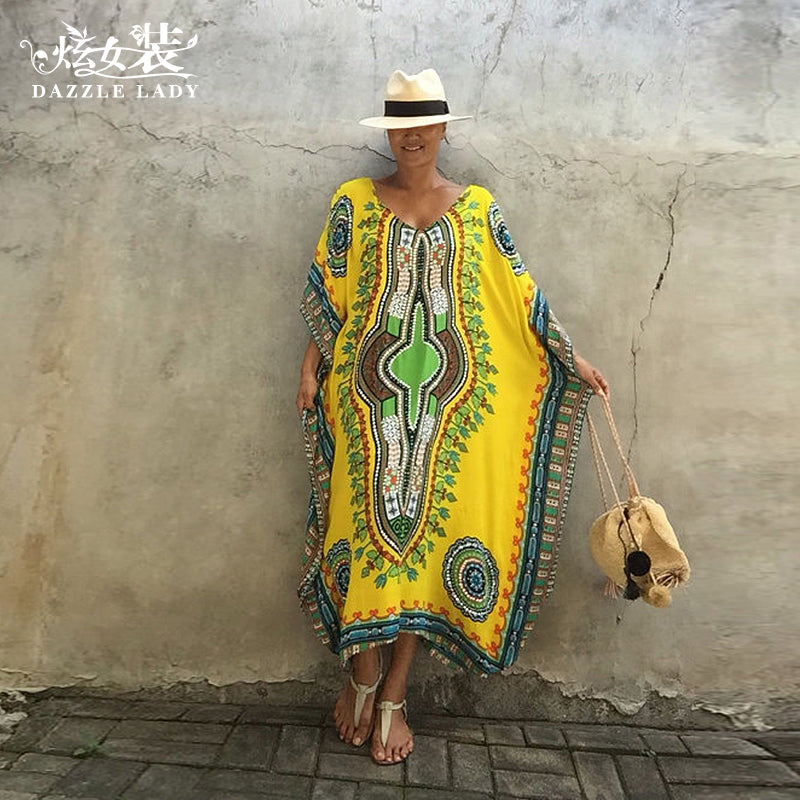 2023 New Hainan Ethnic Style Dress Summer Bohemian Long Dress Large Size Loose Seaside Vacation Beach Dress - bertofonsi