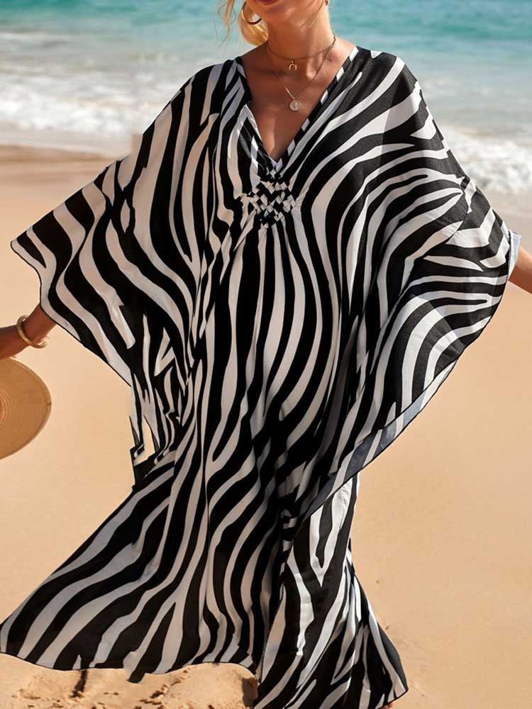 2023 Summer New Thailand Maldives Striped Slim Looking Dress Large Size Seaside Vacation Beach Long Dress - bertofonsi