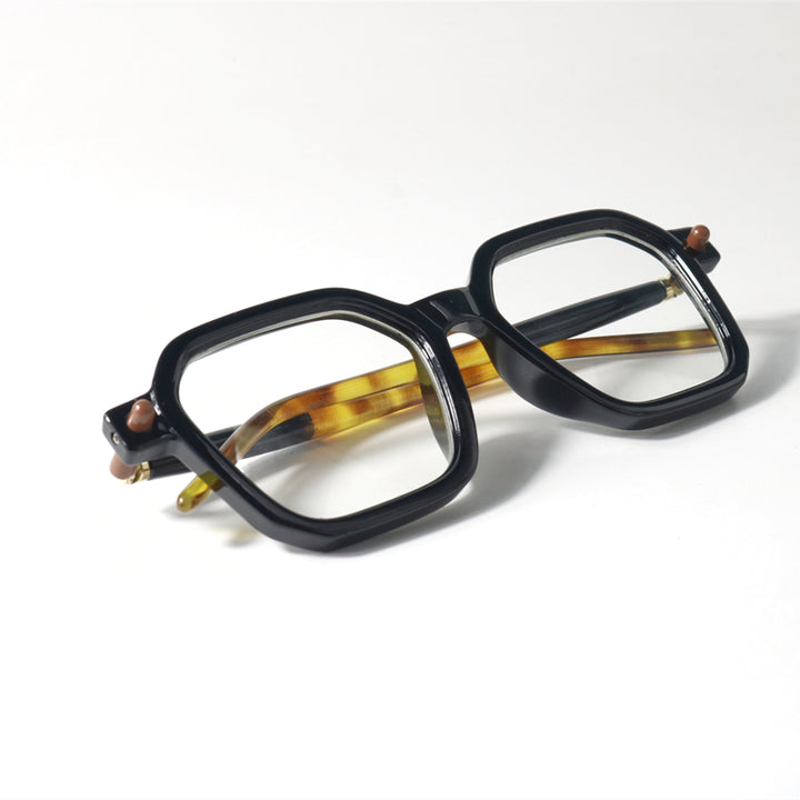 Personalized Design Oil Painting Color Hexagonal Sunglasses UV400 Thick Frame British Style Glasses Myopia Gentleman Sunglasses - bertofonsi