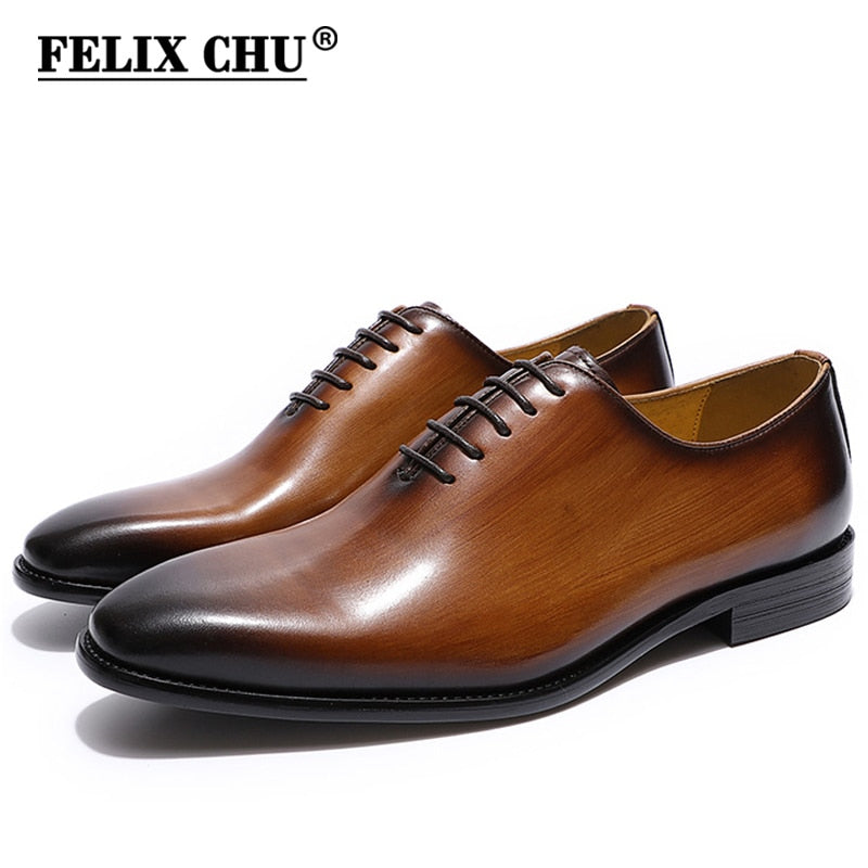 FELIX CHU Men&#39;s Real Calf Leather Wholecut Oxfords Classic Dress Shoes Brand Soft Handmade Office Business Formal Shoes for Men - bertofonsi