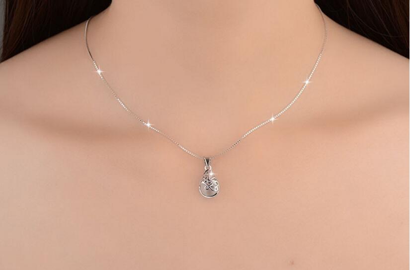 Silver Color Sterling Silver Color Necklace Love Angle Tear Moonlight Opal Pendant Neckace For Women Gift 45cm Box Chain Choker - bertofonsi
