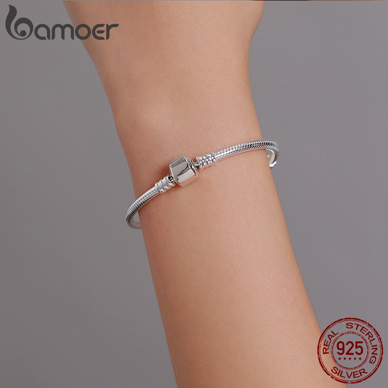 Bamoer 925 Sterling Silver Classic Snake Bracelet Women Personalized Charm Bracelet fit Letter Charm Bead - bertofonsi