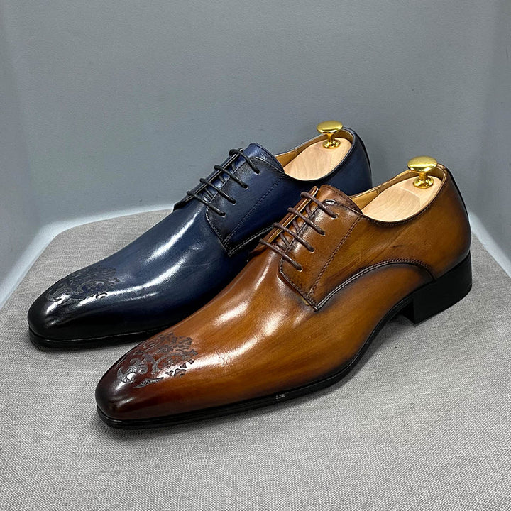 Classic Business Shoes Men Oxford Derby Genuine Leather Pointed Toe Fashion Lace Up High Quality Office Wedding Formal Shoe Male - bertofonsi