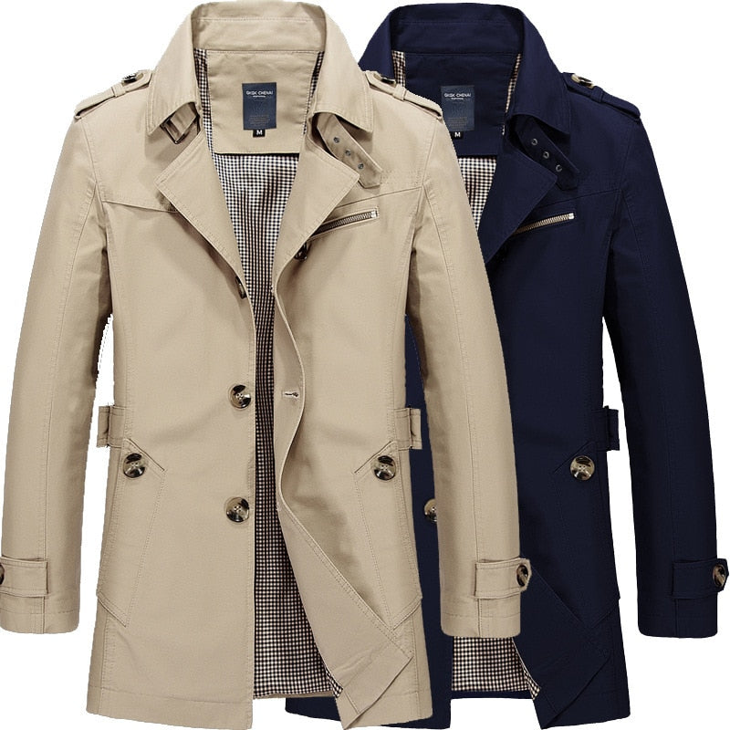 Business Jacket Mens Fashion Spring Men Long Cotton Windbreaker Jackets Overcoat Male Casual 2022 New Autumn Trench Outwear Coat - bertofonsi