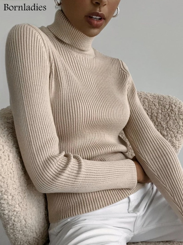 Bornladies 2022 Basic Turtleneck Women Sweaters Autumn Winter Tops Slim Women Pullover Knitted Sweater Jumper Soft Warm Pull - bertofonsi