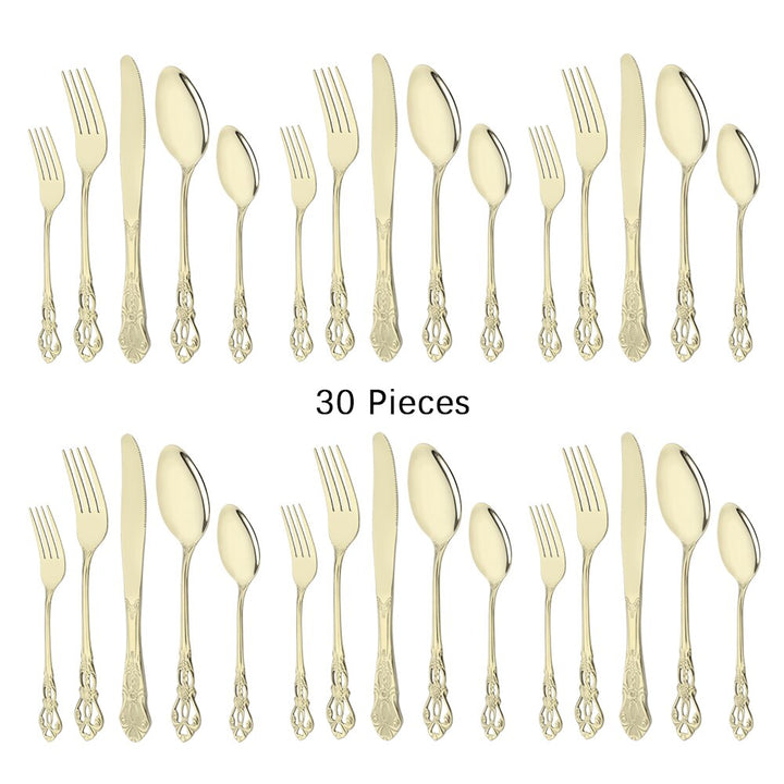 30Pcs Silver Royal Dinnerware Set Knife Dessert Fork Spoon Flatware Stainless Steel Cutlery Kitchen Silverware Tableware Set - bertofonsi