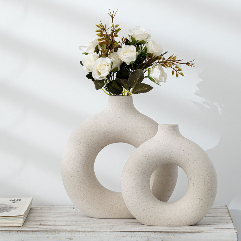 Nordic Ceramic Vase for Pampas Grass Donuts Flower Pot Home Decoration Accessories Office Living Room Interior Table Desk Decor - bertofonsi
