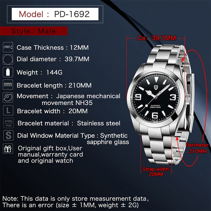 PAGANI DESIGN New NH35 Men Mechanical Watch AR Sapphire Glass Automatic Watch For Men Stainless Steel Sports Waterproof Watches - bertofonsi