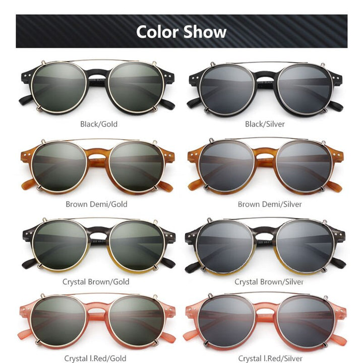 Zenottic Steampunk Round Anti Blue Light Glasses with Sunglasses Clips Uv400 Protect Polarized Magnetic Clip on Shade for Unisex - bertofonsi