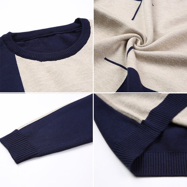 BROWON Men Brand Sweater Spring Autumn Men's Long-sleeved Sweate O-neck Edited Knit Shirt Thin Hit-colored Slim Sweaters Men - bertofonsi